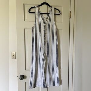 Urban Outfitters Women’s White Blue Striped 100% Cotton Jumpsuit Size Small